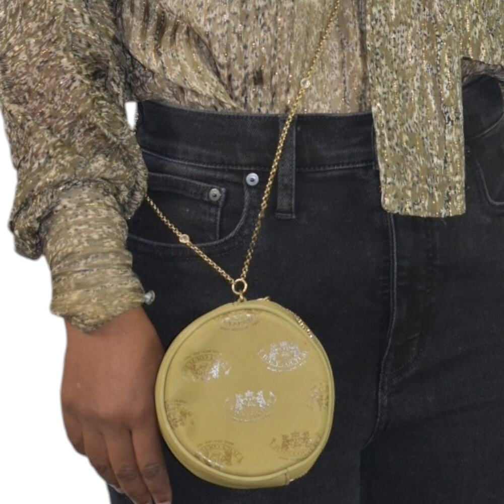 VINTAGE Juicy Couture Y2K Tan Leather Bag Micro Round Canteen Crossbody Terriers